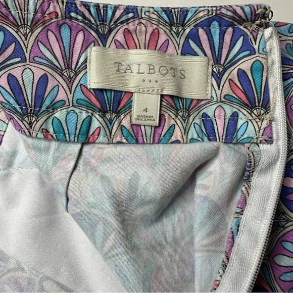Talbots Women’s Geometric Skirt 4 Pink Blue Pencil Back Zipper Pockets Unlined - Picture 7 of 10